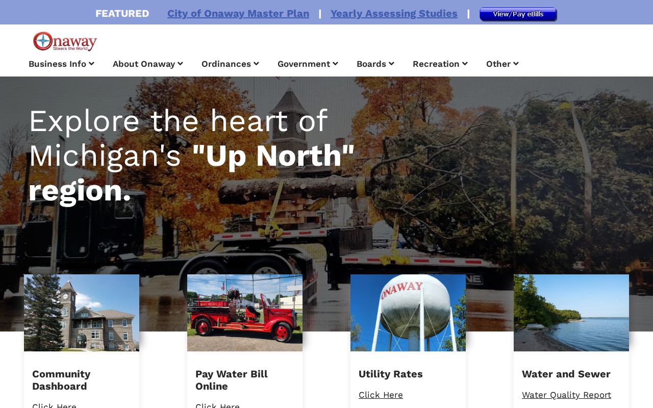 Captured official Onaway municipal website used to check local arrest-record routes