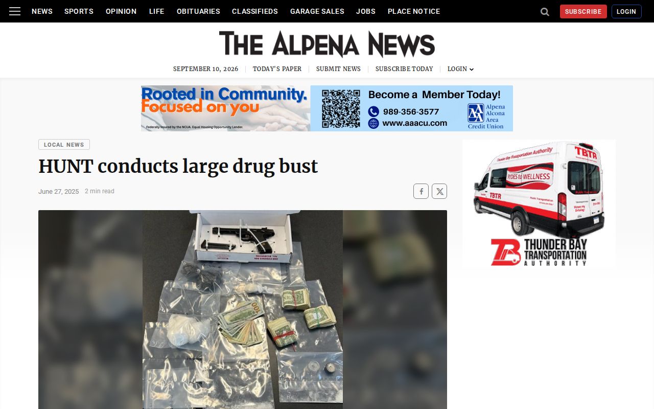 Alpena News event-driven arrest report concerning Presque Isle County